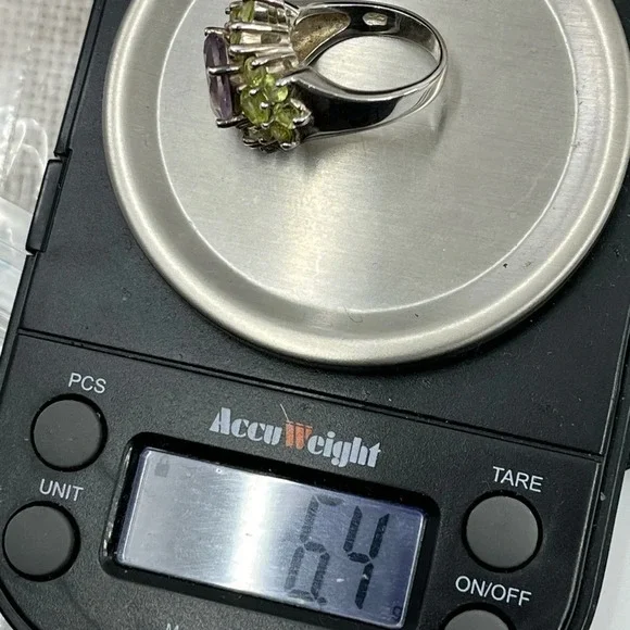 Vintage SETA Sterling Silver Amethyst & Peridot Cluster Ring Size 5 - Picture 16 of 16